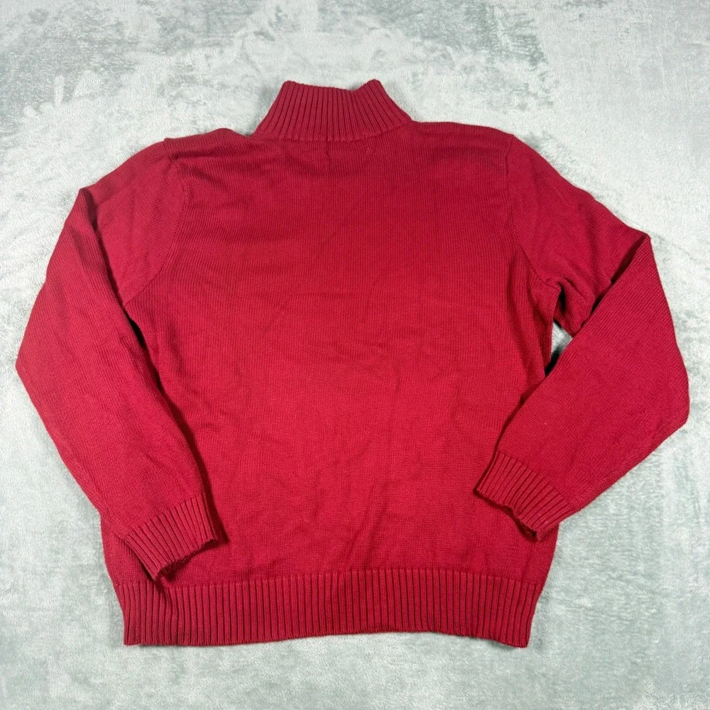 Vintage Polo Ralph Lauren Mens L Quarter Zip Sweater Red Cotton Knit Mock Neck